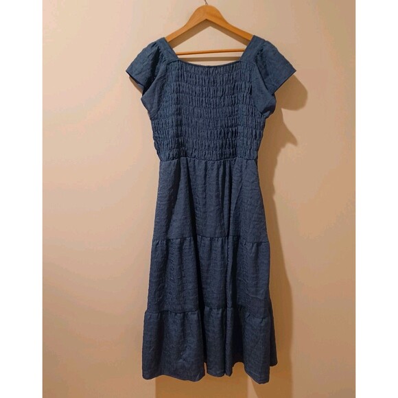 NWT Baltic Born Kesler Midi Dress Blue Size L Sweatheart Neckline Flutter Sleeve - Picture 10 of 13